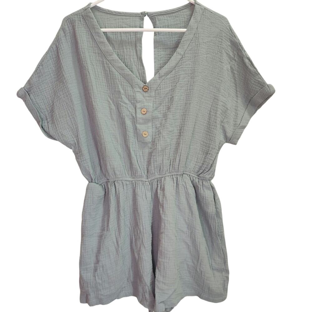 CUPSHE NWT women's sage short sleeve wide leg pocket playsuit size XL
